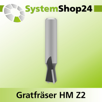 Systemshop24 Gratfräser ohne Vorschneider mit Achswinkel HM Z2 D9,5mm (3/8") AL9,5mm (3/8") 9° GL43,5mm S8mm SL30,5mm RL