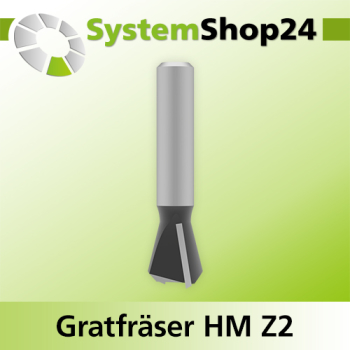 Systemshop24 Gratfräser ohne Vorschneider mit Achswinkel HM Z2 D14,3mm AL12,7mm (1/2") 14° GL47,5mm S8mm SL30,5mm RL