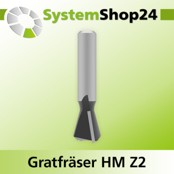 Systemshop24 Gratfräser ohne Vorschneider mit Achswinkel HM Z2 D14,3mm AL13,5mm 15° GL49,5mm S8mm SL32mm RL