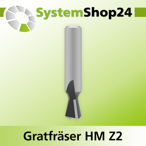 Systemshop24 Gratfräser ohne Vorschneider mit Achswinkel HM Z2 D9,5mm (3/8") AL9,5mm (3/8") 12° GL43,5mm S8mm SL30,5mm RL