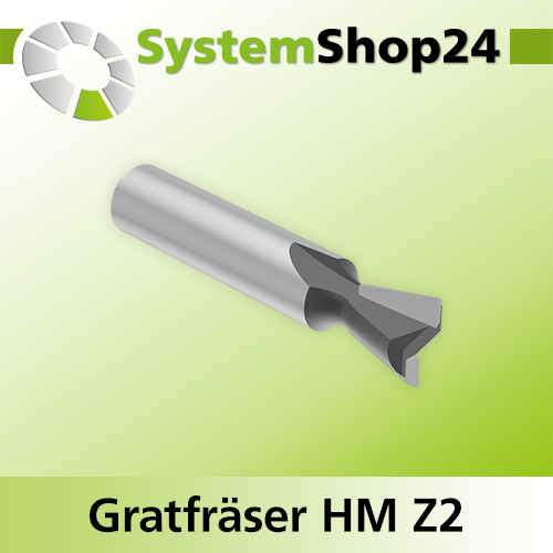 Systemshop24 Gratfräser ohne Vorschneider mit Achswinkel HM Z2 D9,5mm (3/8") AL9,5mm (3/8") 12° GL43,5mm S8mm SL30,5mm RL