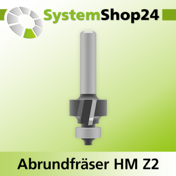 Systemshop24 Abrundfräser mit auslaufender Schneide mit Achswinkel und Kugellager HM Z2 D20,7mm AL12,7mm (1/2") R2mm GL57mm S8mm RL