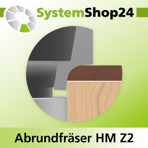 Systemshop24 Abrundfräser mit auslaufender Schneide mit Achswinkel und Kugellager HM Z2 D21,7mm AL12,7mm (1/2") R2,5mm GL57mm S8mm RL