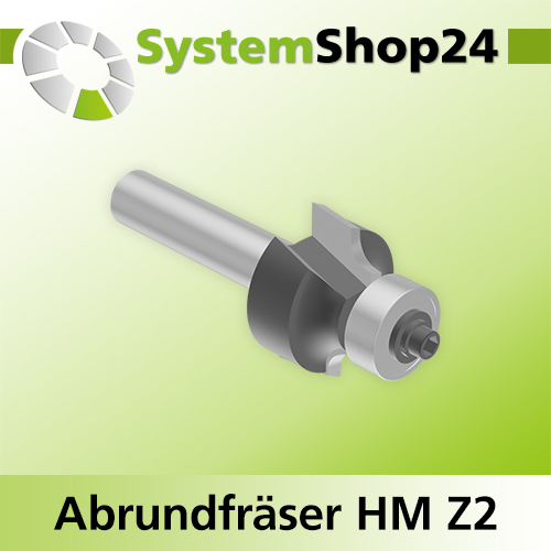 Systemshop24 Abrundfräser mit auslaufender Schneide mit Achswinkel und Kugellager HM Z2 D21,7mm AL12,7mm (1/2") R2,5mm GL57mm S8mm RL