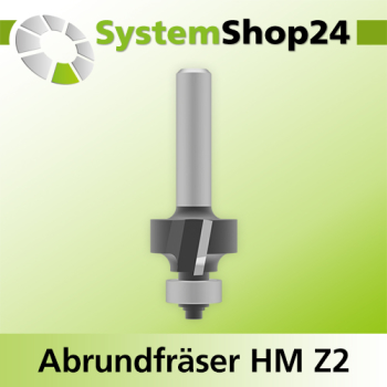 Systemshop24 Abrundfräser mit auslaufender Schneide mit Achswinkel und Kugellager HM Z2 D21,7mm AL12,7mm (1/2") R2,5mm GL57mm S8mm RL
