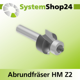 Systemshop24 Abrundfräser mit auslaufender Schneide mit Achswinkel und Kugellager HM Z2 D21,7mm AL12,7mm (1/2") R2,5mm GL57mm S8mm RL