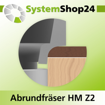 Systemshop24 Abrundfräser mit auslaufender Schneide mit Achswinkel und Kugellager HM Z2 D22,7mm AL12,7mm (1/2") R3mm GL57mm S8mm RL