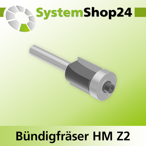 Systemshop24 Bündigfräser mit Kugellager HM Z2 D16mm AL15,5mm GL60mm S6mm RL