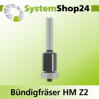 Systemshop24 Bündigfräser mit Kugellager HM Z2 D16mm AL15,5mm GL60mm S6mm RL
