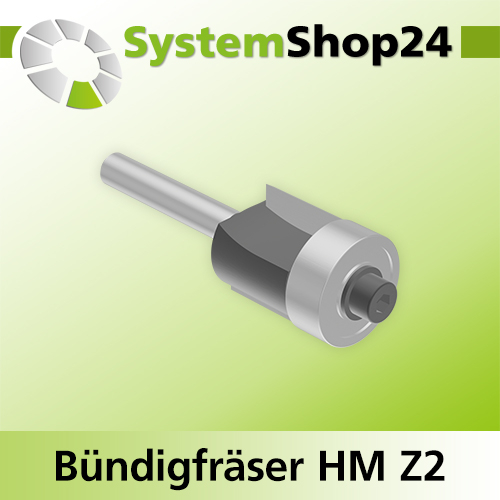 Systemshop24 Bündigfräser mit Kugellager HM Z2 D19mm (3/4") AL16mm GL63mm S6mm RL