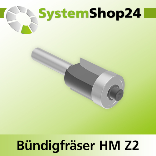 Systemshop24 Bündigfräser mit Kugellager HM Z2 D19mm (3/4") AL20mm GL67mm S8mm RL
