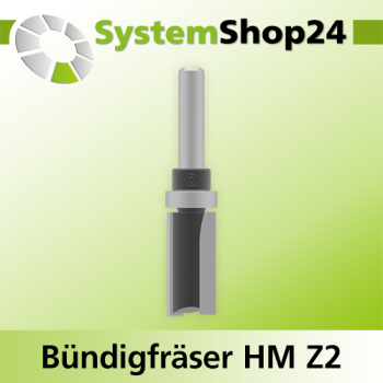 Systemshop24 Bündigfräser mit Kugellager am Schaft HM Z2 D16mm AL32mm GL77mm S8mm RL