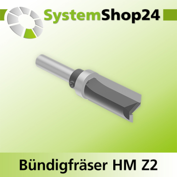 Systemshop24 Bündigfräser mit Kugellager am Schaft HM Z2 D16mm AL32mm GL77mm S8mm RL