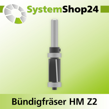 Systemshop24 Bündigfräser mit Achswinkel und zwei Kugellager HM Z2 D16mm AL25,4mm (1") GL82mm S8mm SL32mm RL