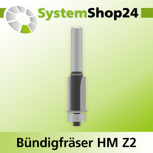 Systemshop24 Bündigfräser für Schattenfugen mit Kugellager HM Z2 D16mm D1 12,7mm (1/2") AL25,4mm (1") GL70mm S8mm RL