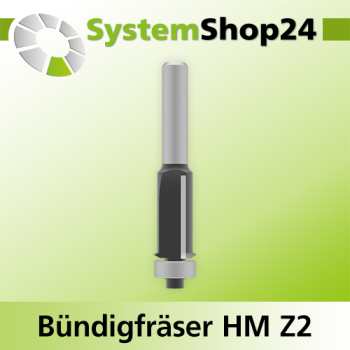 Systemshop24 Bündigfräser für Schattenfugen mit Kugellager HM Z2 D16mm D1 12,7mm (1/2") AL25,4mm (1") GL70mm S8mm RL