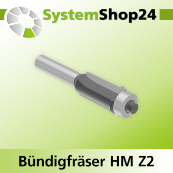 Systemshop24 Bündigfräser für Schattenfugen mit Kugellager HM Z2 D16mm D1 12,7mm (1/2") AL25,4mm (1") GL70mm S8mm RL