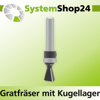 Systemshop24 Gratfräser mit Achswinkel und Kugellager am Schaft HM Z2 D12,7mm (1/2") AL13,5mm 14° GL62mm S8mm RL