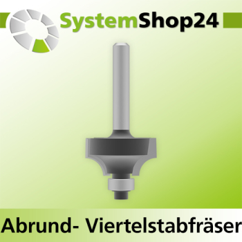 Systemshop24 Abrundfräser und Viertelstabfräser Kombination mit Achswinkel und Kugellager HM Z2 D25,4mm (1") AL13,5mm R6,4mm (1/4") GL57mm S6mm RL