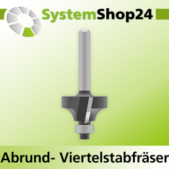 Systemshop24 Abrundfräser und Viertelstabfräser Kombination mit Achswinkel und Kugellager HM Z2 D25,4mm (1") AL13,5mm R6,4mm (1/4") GL57mm S6mm RL