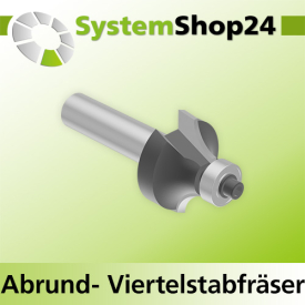 Systemshop24 Abrundfräser und Viertelstabfräser Kombination mit Achswinkel und Kugellager HM Z2 D31,8mm (1 1/4") AL16,7mm R9,5mm (3/8") GL71mm S12mm RL