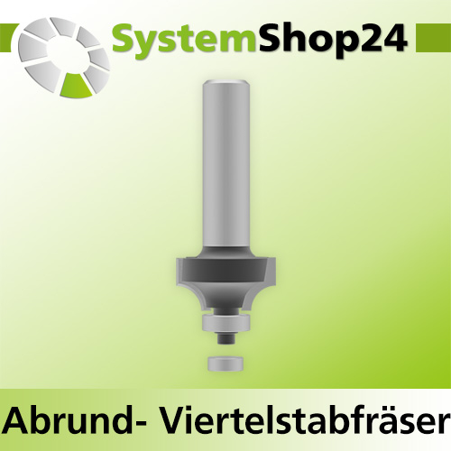 Systemshop24 Abrundfräser und Viertelstabfräser Kombination mit Achswinkel und Kugellager HM Z2 D25,4mm (1") AL13,5mm R6,4mm (1/4") GL68mm S12mm RL