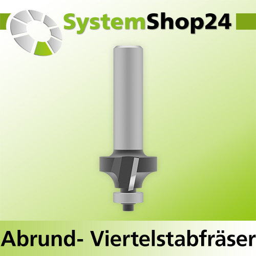 Systemshop24 Abrundfräser und Viertelstabfräser Kombination mit Achswinkel und Kugellager HM Z2 D25,4mm (1") AL13,5mm R6,4mm (1/4") GL68mm S12mm RL