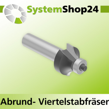 Systemshop24 Abrundfräser und Viertelstabfräser Kombination mit Achswinkel und Kugellager HM Z2 D25,4mm (1") AL13,5mm R6,4mm (1/4") GL68mm S12mm RL