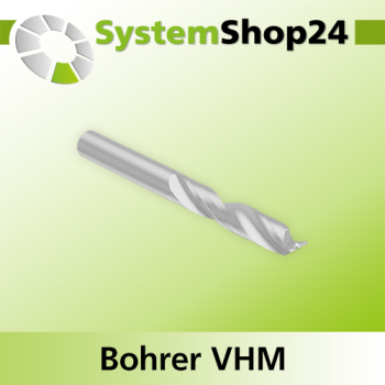 Systemshop24 VHM Spiralbohrer mit Zentrierspitze Z2 D4mm AL35mm (1 3/8") GL65mm S4mm RL RD