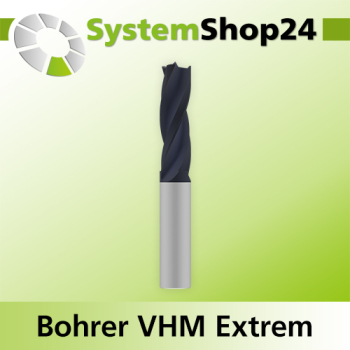 Systemshop24 VHM Extreme Dübellochbohrer Z3 D10mm AL35mm (1 3/8") GL80mm S10mm RL RD