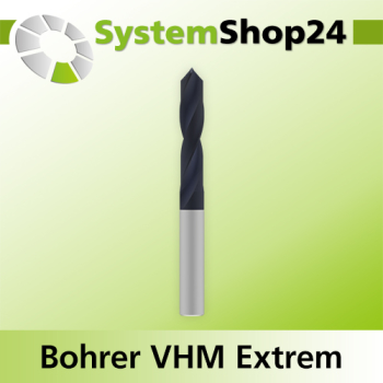 Systemshop24 VHM Extreme Spiralbohrer mit Dachformspitze Z2 D5,5mm AL40mm GL70mm S6mm RL RD