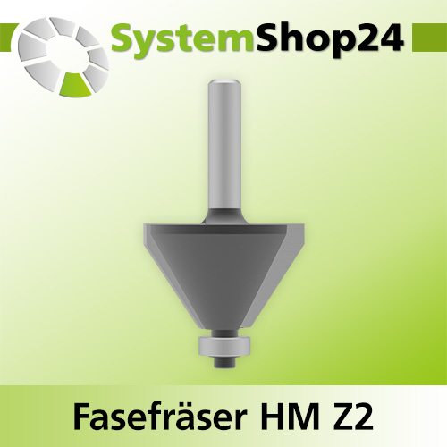 Systemshop24 Fasefräser mit Kugellager HM Z2 D20mm AL6,4mm (1/4") 45° GL50,5mm S6mm SL34mm RL