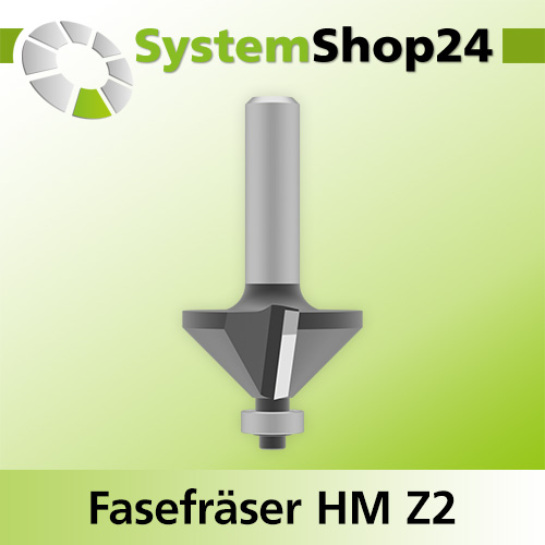 Systemshop24 Fasefräser mit Kugellager HM Z2 D20mm AL6,4mm (1/4") 45° GL50,5mm S6mm SL34mm RL