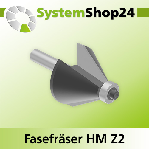 Systemshop24 Fasefräser mit Kugellager HM Z2 D20mm AL6,4mm (1/4") 45° GL50,5mm S6mm SL34mm RL