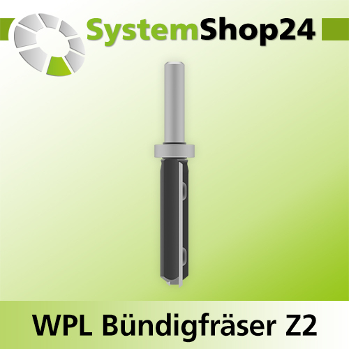Systemshop24 Wendeplatten-Bündigfräser mit Kugellager am Schaft Z2 D16mm AL49,5mm GL90mm S8mm RL