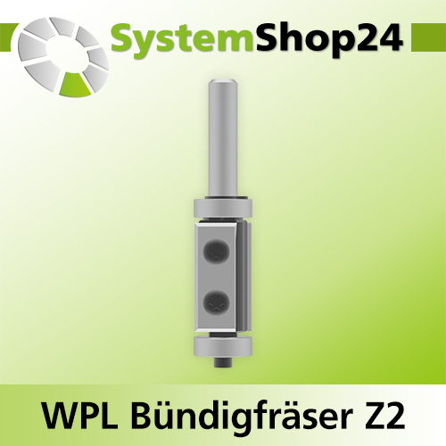 Systemshop24 Wendeplatten-Bündigfräser mit zwei Kugellagern Z2 D16mm AL30mm GL79mm S8mm RL