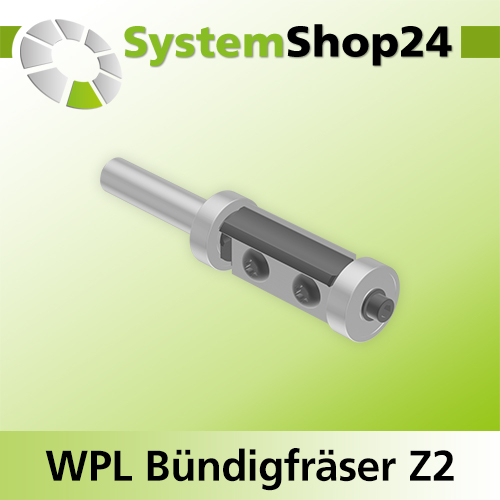 Systemshop24 Wendeplatten-Bündigfräser mit zwei Kugellagern Z2 D16mm AL30mm GL79mm S8mm RL