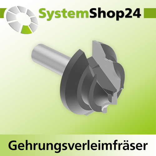 Systemshop24 Gehrungsverleimfräser für 90° Winkel mit Achswinkel HM Z2 D44,5mm (1 3/4") AL23mm 45° GL65mm S12mm RL
