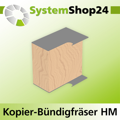 Systemshop24 Kopier-Bündigfräser mit Führung HM Z1+1 D6,4mm (1/4") AL19mm (3/4") GL67mm S8mm RL