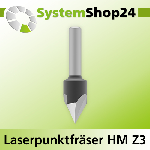 Systemshop24 Laserpunktfräser / Schriftenfräser mit Achswinkel HM Z3 D15mm AL13mm 60° GL62mm S8mm RL
