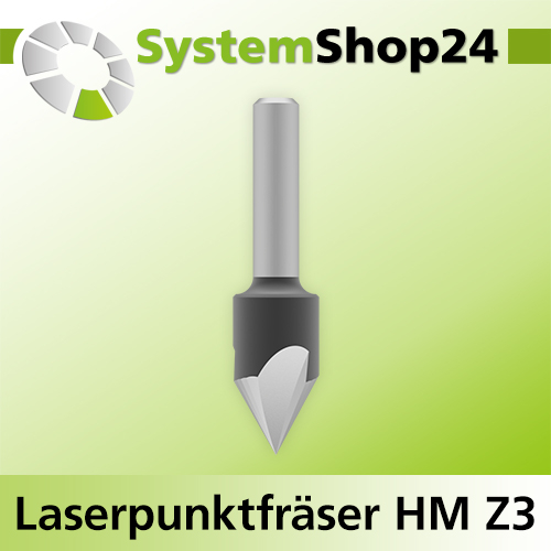 Systemshop24 Laserpunktfräser / Schriftenfräser mit Achswinkel HM Z3 D15mm AL13mm 60° GL62mm S8mm RL