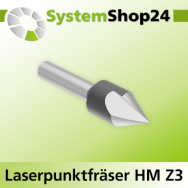 Systemshop24 Laserpunktfräser / Schriftenfräser mit Achswinkel HM Z3 D15mm AL13mm 60° GL62mm S8mm RL