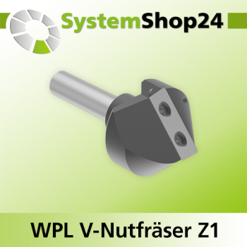 Systemshop24 Wendeplatten-V-Nut- und Schriftenfräser mit Achswinkel Z1 D41,3mm (1 5/8") AL20,5mm 45° GL85mm S12mm RL