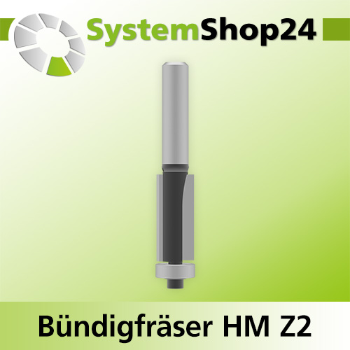 Systemshop24 Bündigfräser mit Kugellager HM Z2 D12mm AL25mm GL69mm S8mm RL
