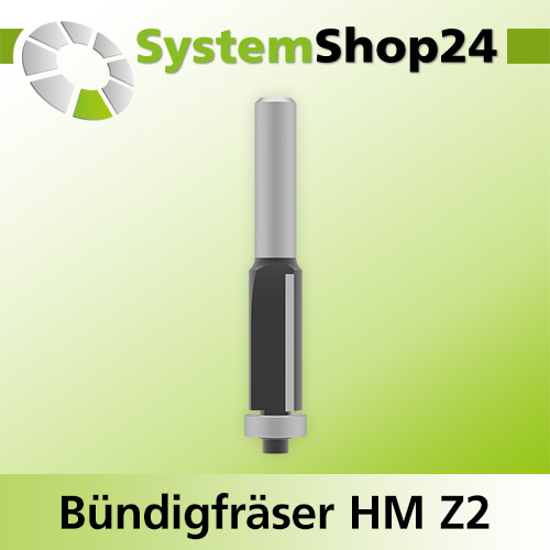 Systemshop24 Bündigfräser mit Kugellager HM Z2 D12mm AL25mm GL69mm S8mm RL