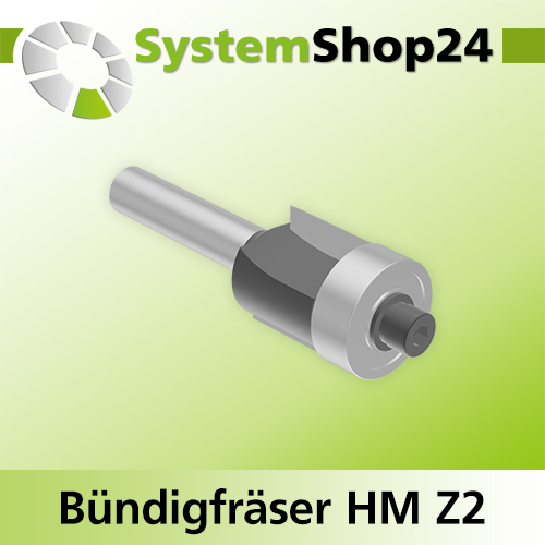 Systemshop24 Bündigfräser mit Kugellager HM Z2 D19mm (3/4") AL16mm GL63mm S8mm RL
