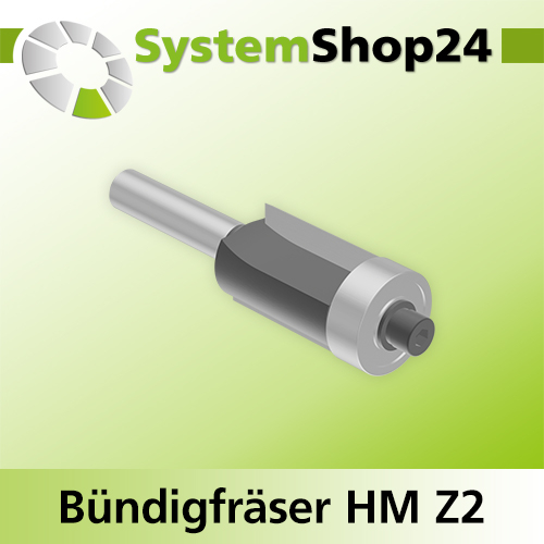 Systemshop24 Bündigfräser mit Kugellager HM Z2 D19mm (3/4") AL25mm GL73mm (2 7/8") S8mm RL