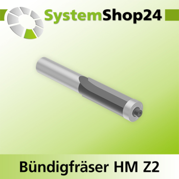Systemshop24 Bündigfräser mit Kugellager HM Z2 D14mm AL38mm GL93mm S12mm RL