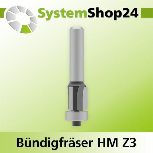 Systemshop24 Bündigfräser mit Kugellager HM Z3 D12,7mm (1/2") AL12,7mm (1/2") GL57mm S8mm RL