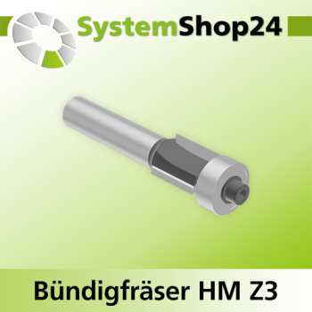 Systemshop24 Bündigfräser mit Kugellager HM Z3 D12,7mm (1/2") AL12,7mm (1/2") GL57mm S8mm RL
